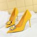825-K52 Banquet High Women's Thin Heels Shallow Mouth Pointed Velvet Metal Rhinestone Belt Buckle Single Shoes_vogvips.com