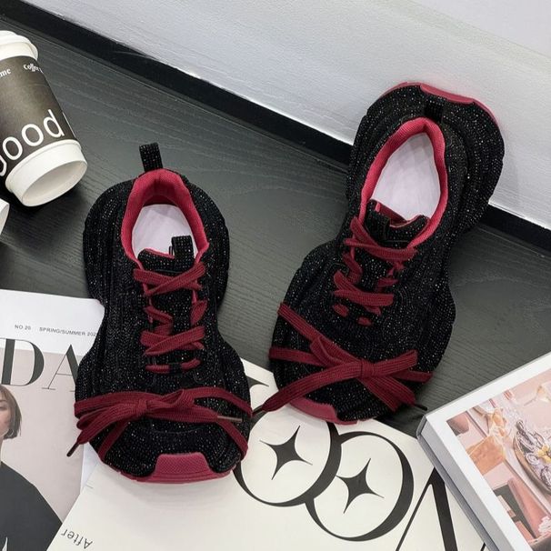 Crystal-Embellished Chunky Sneakers For Women - Platform Dad Shoes With Breathable Mesh | 3-5cm Thick Sole_vogvips.com