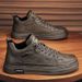 Spring New Breathable High Top Men's Fashion Versatile Black Leather Casual Anti Slip Chef Board Shoes_vogvips.com