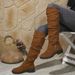 2024 New Style Pleated Plus Size Women's With Belt Buckle Over-the-Knee Slouch Chunky Heel Mid-Calf Fashion Boots_vogvips.com