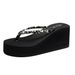 Women's Black Floral Print Flip Flops Casual Slip-On Sandals Solid Color Summer High Heeled Wedge Non-Slip Beach Shoes_vogvips.com