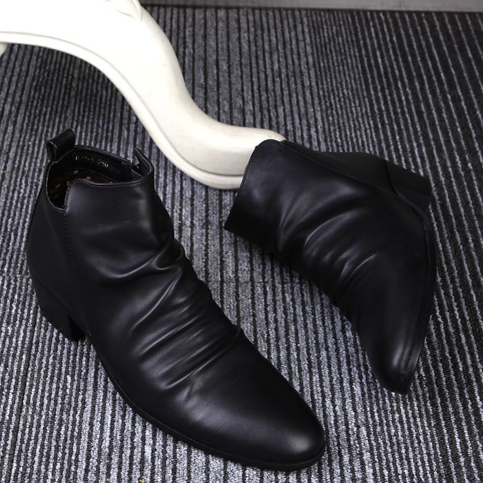 Men's pointed short Martin Korean version leather boots, men's British fashion shoes, elevated inner_vogvips.com