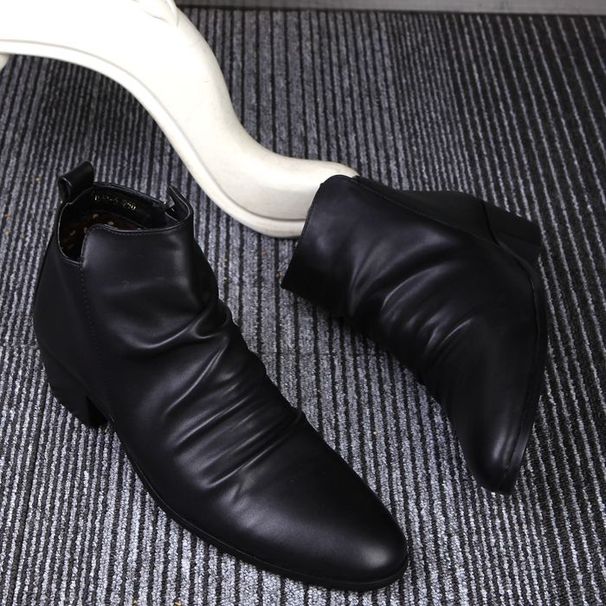 Men's pointed short Martin Korean version leather boots, men's British fashion shoes, elevated inner_vogvips.com