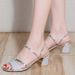 Peep Toe For Women, Chunky High Heel, 2023 Summer New Korean Style, Two-Way Wear, Fashionable Rhinestone Women's Sandals_vogvips.com