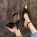 Women's Elegant Chain Detail Pointed-Toe Stiletto Pumps In Classic Black For Office & Evening Wear Pointed Toe And Stiletto Heel In Sexy Black._vogvips.com