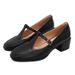 Retro Square-Toed Chunky Heel Mary Jane For Women, New Style, Elegant, Mid-Heel, Commuting Soft Leather T-Strap Shallow_vogvips.com