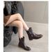 French Style Pointed Toe Side Zipper Short 2025 Autumn Winter Belt Buckle Versatile Slimming Thick Sole Motorcycle Boots_vogvips.com