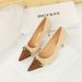 9283-A2 European And American Style Banquet Women's Thin High Heel Shallow Mouth Color Block Pointed Toe Metal Chain_vogvips.com