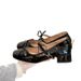 French Bow Square Head Mary Jane Shoes Women's Skirt Evening Single Shoes Thick Heel Small Leather Shoes_vogvips.com