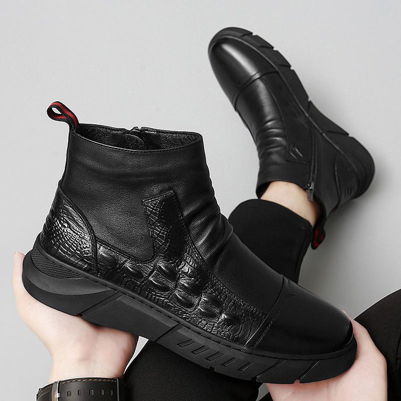 European Warm Series Martin High-top 2025 New Autumn Winter Fleece-lined Cotton British Mid-top Leather Shoes Men's Short Boots_vogvips.com