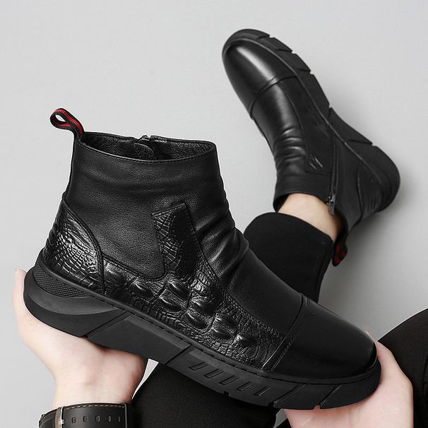European Warm Series Martin High-top 2025 New Autumn Winter Fleece-lined Cotton British Mid-top Leather Shoes Men's Short Boots_vogvips.com