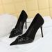 Fashion pedicure slim slim heels High heels shallow mouth pointy bow single shoes for women_vogvips.com