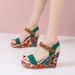 2025 New Large Shoes, High Sandals, Slope Heels, Embroidered One Word Buckle With Open Toe Thick Bottom, Women's_vogvips.com