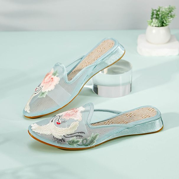 Women’s Shoes Summer New Embroidered Mesh Flat Slippers For Home Soft Pointed Breathable And Comfortable Ethnic Style Slippers For Women_vogvips.com