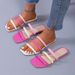 2026 Summer New Square Head Flat Bottom Woven Hollow Slippers Women's Large Size Color Matching Outside Wearing Beach Cool Slippers_vogvips.com