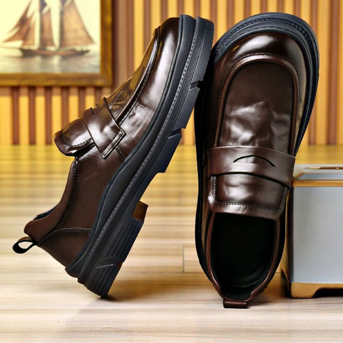 Men's Classic Oxford Business Casual Shoes - PU Leather Upper, Rubber Sole, Comfortable & Durable For Office & Daily Wear (Black/Dark Brown)_vogvips.com
