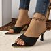 Women's Shoes, European And American Style Pointed Toe Retro Monogram Slippers, Plus Size High Heel Open Toe Outdoor Sandals_vogvips.com