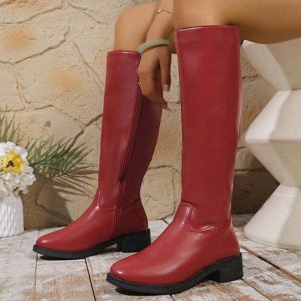 plus Size High Top Women's Side Zipper Slimming Boots Autumn British Style Over-the-Knee Cowgirl Shoes Size 43 Black PU Suede_vogvips.com