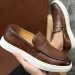 Mens Brown Leather Penny Loafers Comfortable With White Rubber Sole_vogvips.com