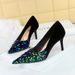 7236-1 Style Fahion Light Luxury Banquet Women' High Slim Heel Shallow Mouth Pointed Spliced Sequin Cloth Single_vogvips.com
