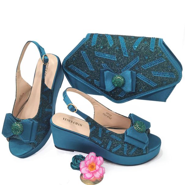 Women's Shoes Large Size Women's Shoes Birthday Party Shoes Small Wedge Heel Thick Sole Shoes With The Same Design Clutch Bag Diamond Flower_vogvips.com