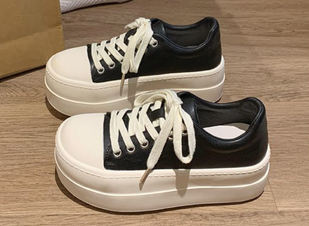 Women Platform Canvas Sneakers, Chunky Thick Sole Lace‑Up Low Top Shoes, Casual Height‑Increase Wedge Skate Shoes, Retro Big Toe Walking Shoes_vogvips.com