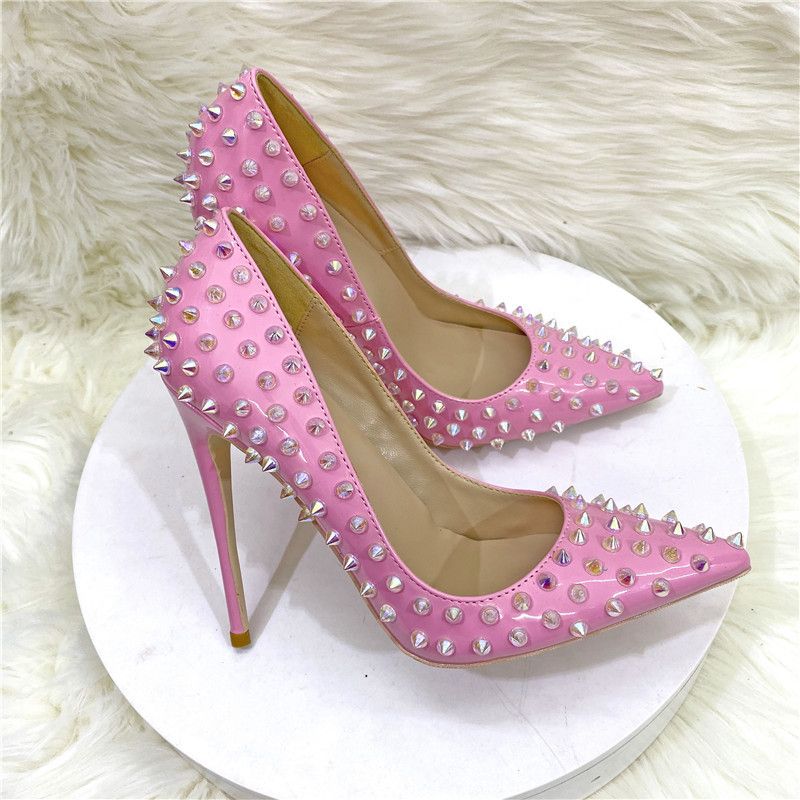 FRENCH SIZE STUDDED ANTI-WOLF SHOES PUMPS PUMPS, POINTED-TOE ULTRA-HIGH HEELS, STILETTO HEELS, SKY-HIGH PUNK STYLE 13CM_vogvips.com