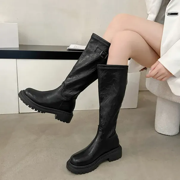 Women Fashion Boots:Plus Size Thick Sole Increase Height Winter New Trendy Simple Design Versatile,Black/Brown,Free_vogvips.com