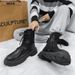 Unisex PU Leather Mid-Calf Martin Boots With Thick Sole & Fleece Lining - Waterproof Slip-Resistant Winter Boots For Men & Women (Black)_vogvips.com