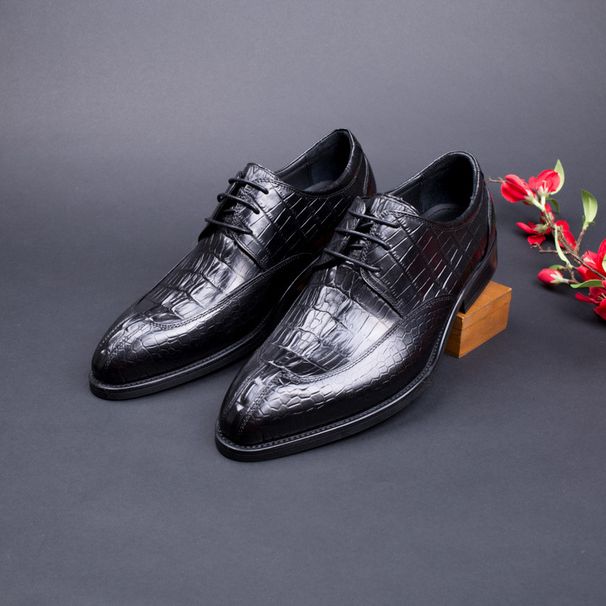2023 European Style Business Formal Leather For Men British Pointed Toe Single Crocodile Pattern Embossed Breathable_vogvips.com