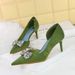 6168-AK51 Korean Version High-heeled Slim Heel, Shallow Mouth Pointed Toe, Side Hollowed Out Fabric, Metal Rhinestone_vogvips.com