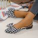 Women's Pointed Toe Bow Tie Houndstooth Flat Sandals Summer New Style European American Open Back Sandals_vogvips.com