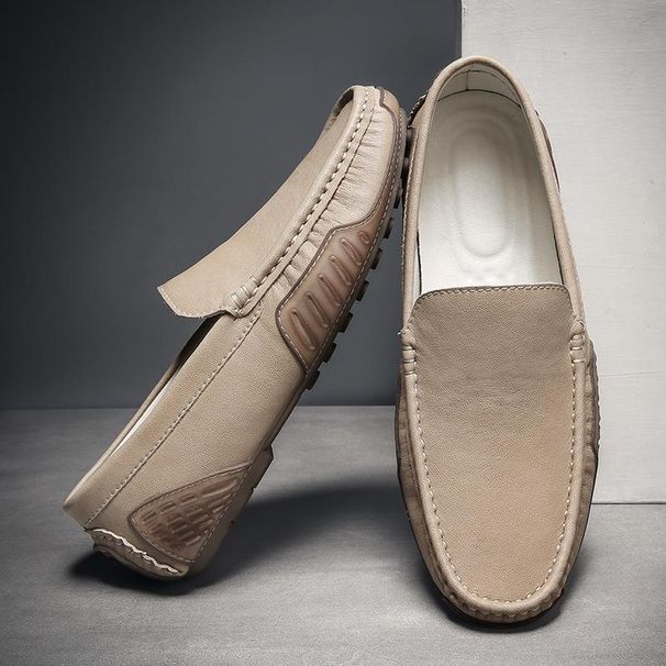 Men's Shoes Autumn New Style White Genuine Leather Men's Shoes Breathable Soft Sole Slip On Plus Size Loafers_vogvips.com
