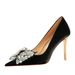 1829-H9 Style Banquet Women's With Metal Super High Heels, Satin, Shallow Mouth, Sharp Point, Rhintone Bow, Single_vogvips.com