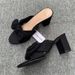 Spanish Summer Spring New Style Blue Bow Denim With Chunky Heel And Open Toe, Ultra-soft Women's Sandals_vogvips.com