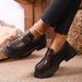 Low Top Women's Slip-On Shoes Spring Style Thick Soled Chunky Heel Leather_vogvips.com