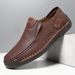 Hollowed-Out Hand-Stitched Men's Shoes, Outdoor Casual Shoes, Flat Leather Shoes On One Foot, Low-Top Large-Sized Loafer_vogvips.com