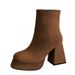 7992-3 Fashion Trendy Women's Thick Ultra High Heel Waterproof Platform Round Head Side Zipper Winter Suede Short Boots_vogvips.com