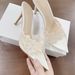 French Milk Apricot Lace High Heel Slippers Women's Versatile Stiletto Heel Socialite Niche Pointed Toe Thong Sandals Summer_vogvips.com