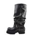 Women's High Calf Punk Style Boots With Chunky Heel - Round Toe Western Boots In Black_vogvips.com