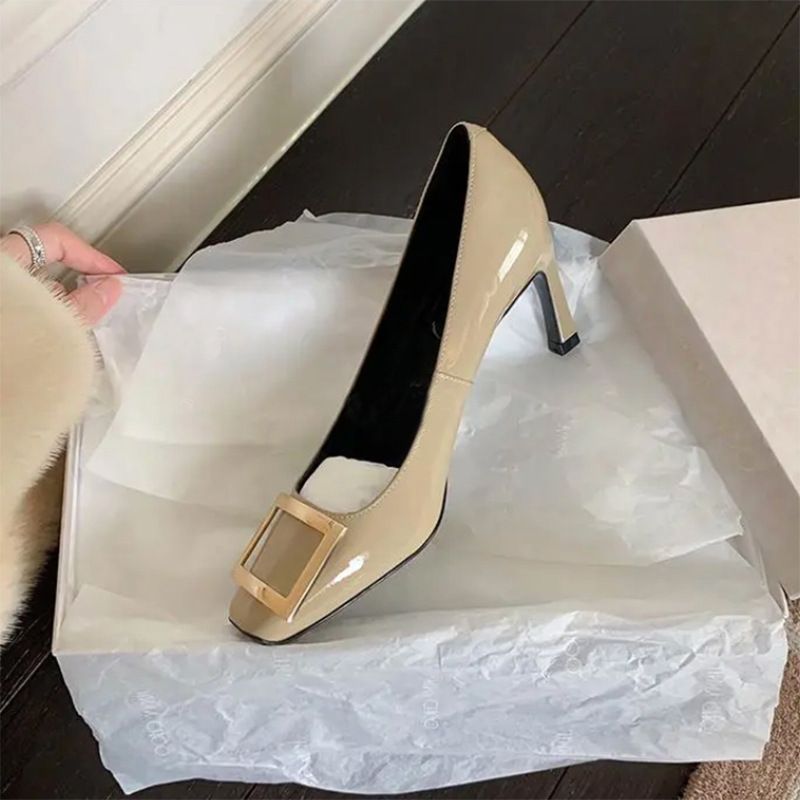 Elegant Elephant Gray High-heeled Shoes With A Stiletto French Style, Toe, Shallow Cut, Suitable Commuting, Chunky Heel,_vogvips.com