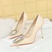 3391-K30 Korean Style Fashion Party Stiletto Shallow Pointed Toe Patent Leather Snake Pattern Rhinestone Buckle Single_vogvips.com