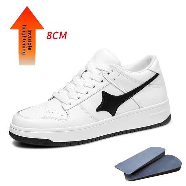 Invisible Inner Height Increase Casual Shoes Men's Little White Shoes Breathable Men's Soft-soled Leather Height Increase Meteor Streamer Board Shoes_vogvips.com