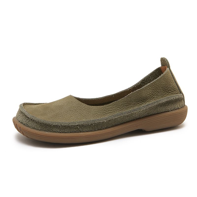 Women’s Shoes Leather Retro Shallow Mouth Single Shoes Shallow Mouth Women's Shoes Spring New Round Toed Scoop Shoes One Step Forest Style_vogvips.com
