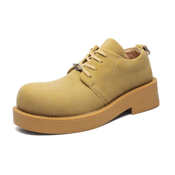 Derby Shoes Men's Mickey Big Head Shoes Low Top Platform Big Yellow Boots Round Head Leather Shoes_vogvips.com