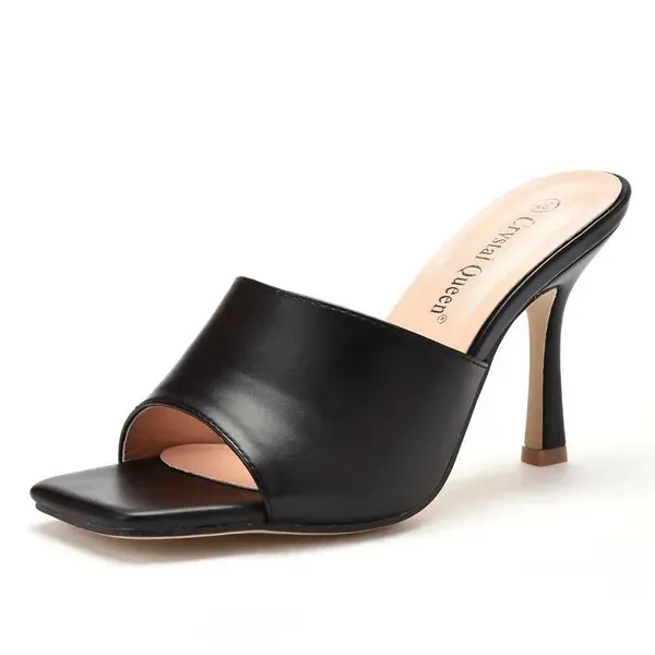 Slippers Crystal Queen Summer Women Sandals Square Toe Ladies Mules Sexy Thin High Heels Female Fashion Shoes H240409_vogvips.com