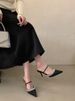 YX2026 New Rhinestone French High Heels Women's Stiletto Pointed Head Shallow Mouth Half Drag One Word With Satin Bag Head Sandals_vogvips.com