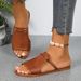 Woven Fish-mouth Slippers For Women In A Solid Color Wearing One-line Beach Slippers_vogvips.com