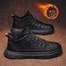 Winter Men's Shoes With Fleece, Men's Chef Shoes, Korean Style Versatile Non-Slip Black Leather Shoes, Casual Thickened_vogvips.com