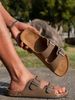 Men's Teen Mules New Spring And Summer Retro Casual Slip-On Shoes Pu Upper Double Strap Half Slippers With Adjustable Buckle_vogvips.com